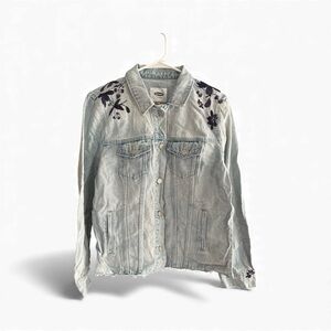 Old Navy Light Blue Jean Jacket with Purple Embroidery